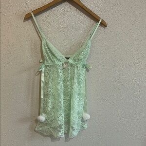 Flyaway Mint Green Lace Lingerie with Pom Poms Babydoll Size XS